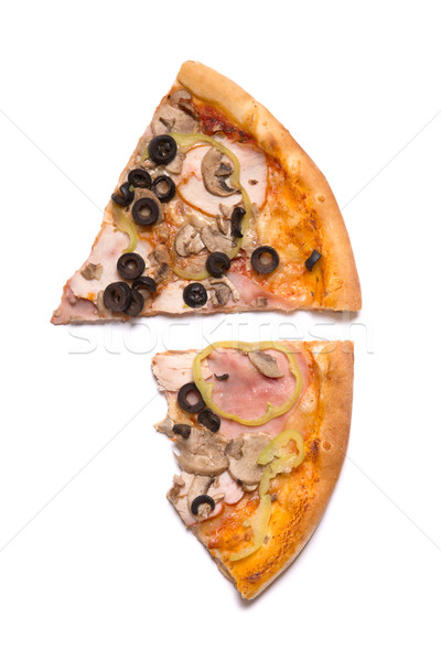 Foto stock: Superior · vista · dos · pizza · rebanadas · aislado