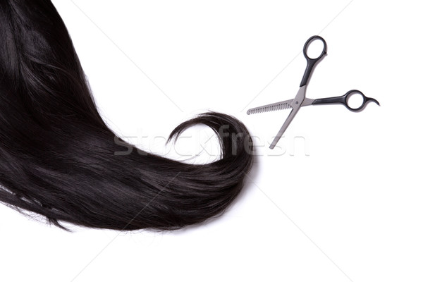 Foto stock: Longo · preto · brilhante · cabelo · profissional · tesoura