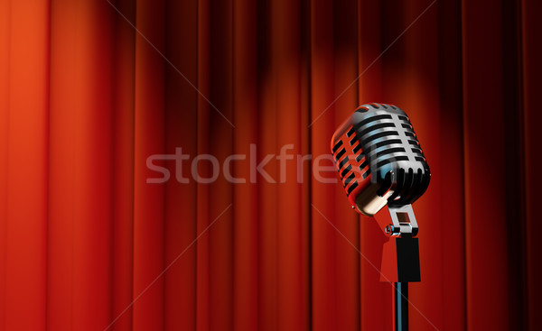 3D retro mikrofon czerwony kurtyny królewski Zdjęcia stock © Elisanth