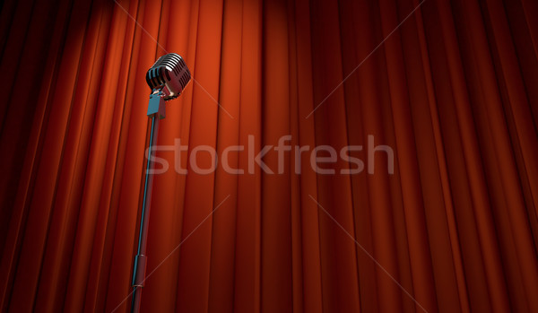 3d retro microphone on red curtain background  Stock photo © Elisanth