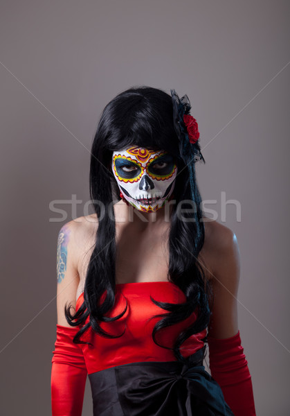 Stockfoto: Suiker · schedel · meisje · Rood · rose · Mexicaanse · dag