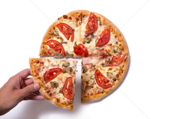 Mannelijke hand smakelijk pizza slice Stockfoto © Elisanth