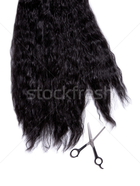 Long black curly hair with professional scissors  Stock photo © Elisanth