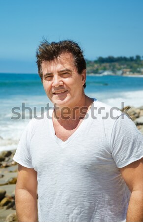Adam portre mutlu Yunan plaj su Stok fotoğraf © EllenSmile