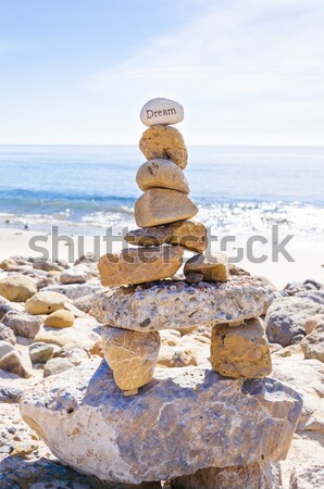 ストックフォト: バランスのとれた · 岩 · スタック · 海 · バランス · ビーチ