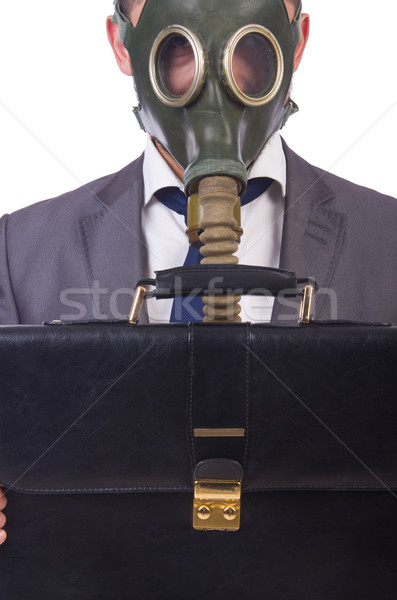 Businessman wearing gas mask isolated on white Stock photo © Elnur