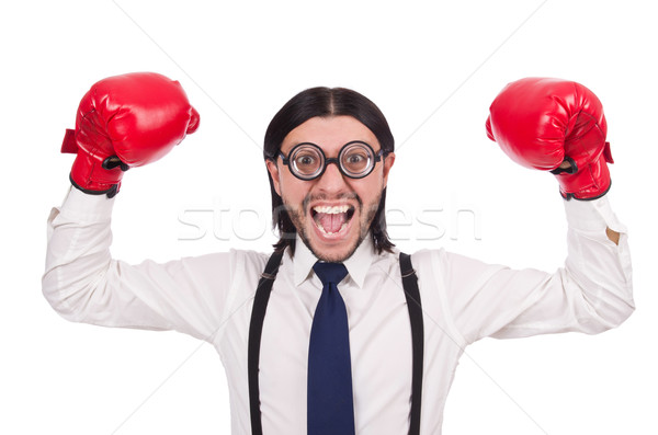 Zdjęcia stock: Funny · młodych · biznesmen · rękawice · bokserskie · odizolowany · biały