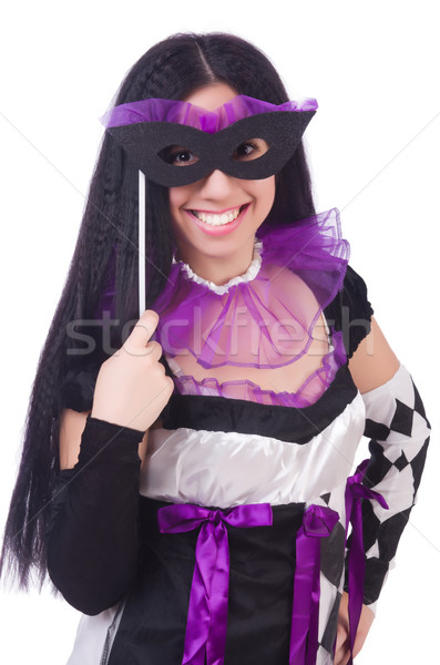 Pretty girl in jester costume isolated on white Stock photo © Elnur
