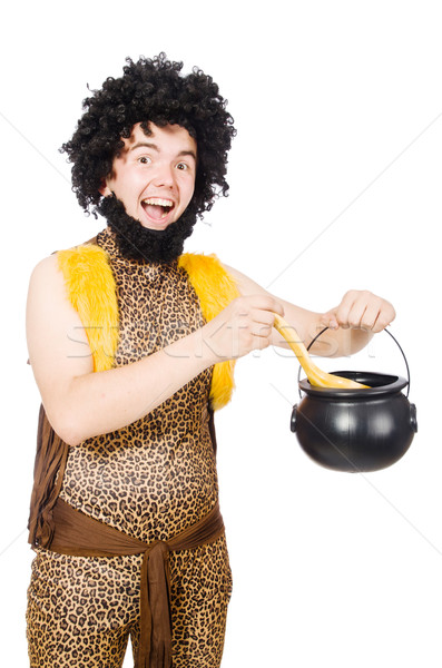 Funny caveman with pot isolated on white Stock photo © Elnur