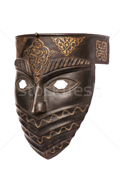 Stockfoto: Metaal · masker · geïsoleerd · witte · gezicht · hout