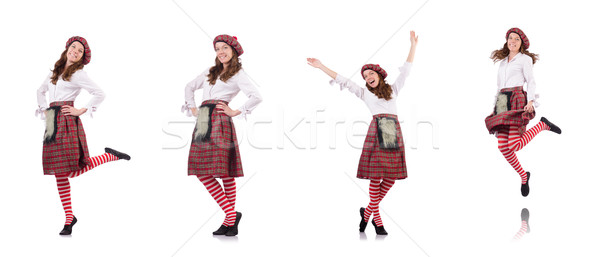 The pretty girl in plaid red clothing isolated on white Stock photo © Elnur