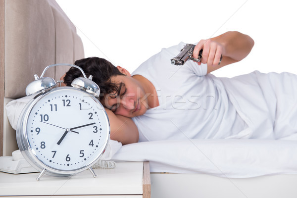 Homme lit souffrance insomnie horloge dormir [[stock_photo]] © Elnur