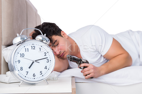 Uomo letto sofferenza insonnia clock sonno Foto d'archivio © Elnur
