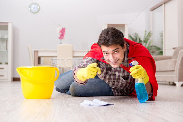 Süper kahraman koca temizlik zemin ev iş Stok fotoğraf © Elnur