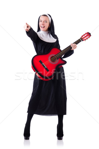 монахиня играет гитаре изолированный белый музыку Сток-фото © Elnur