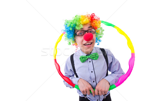 Funny clown with hula hoop on white Stock photo © Elnur