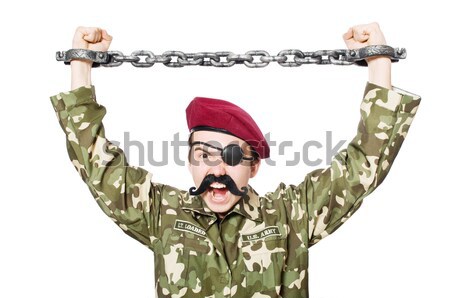 Stock photo: Soldier with handcuffs isolated on white