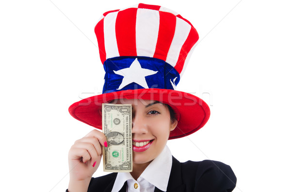 Young woman with dollar and usa hat Stock photo © Elnur