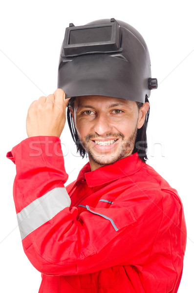 Welder in red overalls isolated on white Stock photo © Elnur