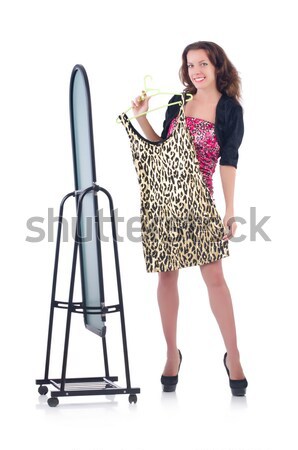 Stock photo: Woman after shopping spree on white