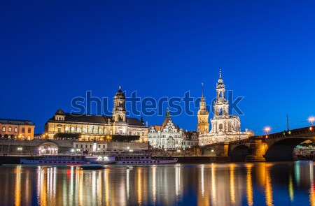 Дрезден Skyline ночь реке воды дома Сток-фото © Elnur