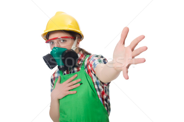 Female worker wearing coverall and gas mask isolated on white Stock photo © Elnur