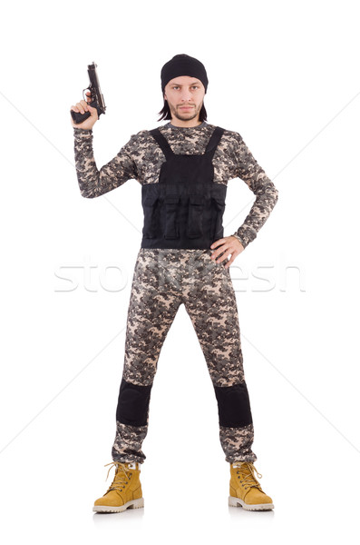 Young man in military uniform holding pistol isolated on white Stock photo © Elnur