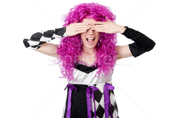 Pretty girl in jester costume isolated on white Stock photo © Elnur