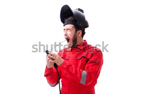 Executioner in red costume with axe on white Stock photo © Elnur