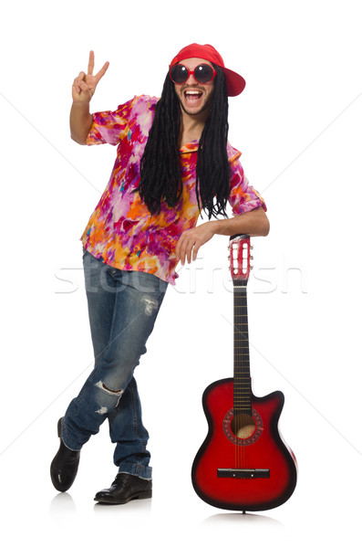 Male musician with guitar isolated on white Stock photo © Elnur