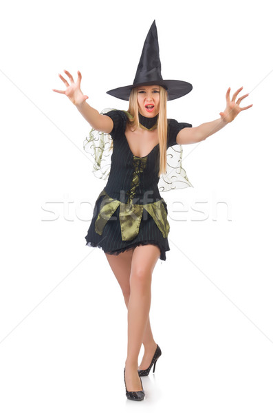 Beautiful witch in black dress isolated on white Stock photo © Elnur