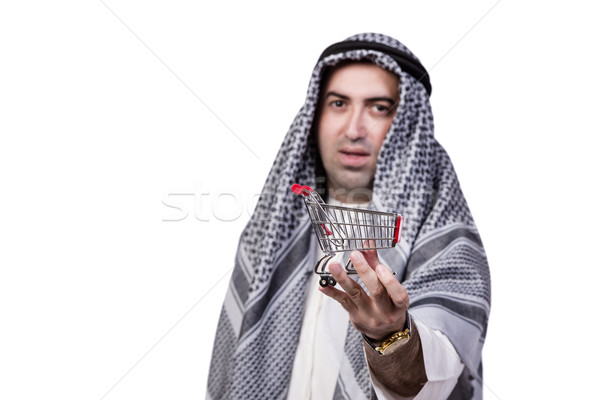 Arab om Cosul de cumparaturi izolat alb afaceri Imagine de stoc © Elnur