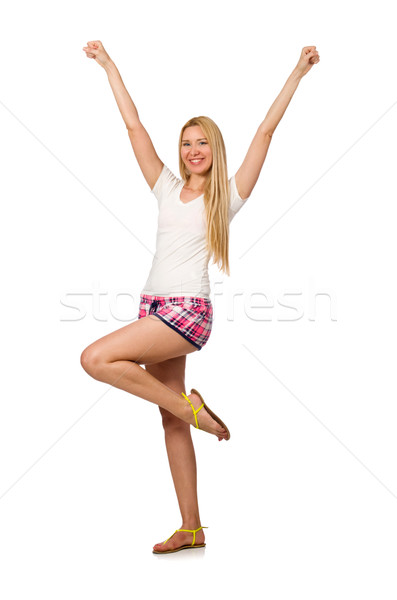 Young woman in pink plaid shorts isolated on white Stock photo © Elnur