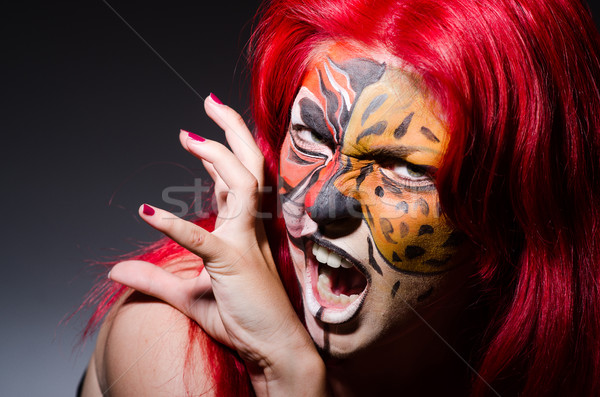 Frau Tiger Gesicht Halloween Mode Katze Stock foto © Elnur