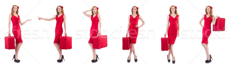 Vestido rojo maleta aislado blanco feliz Foto stock © Elnur