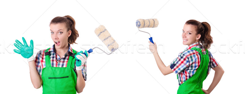 Woman painter with paintbrush on white Stock photo © Elnur