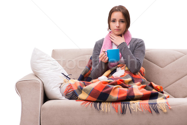 Jonge vrouw drinken thee koorts koffie medische Stockfoto © Elnur
