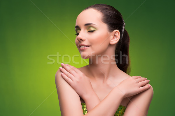 ストックフォト: 若い女性 · 美 · 緑 · 笑顔 · ボディ · 背景