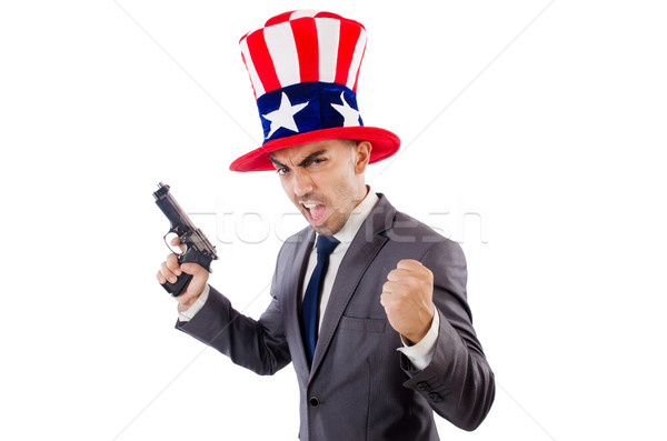 Hombre arma americano sombrero seguridad empresario Foto stock © Elnur