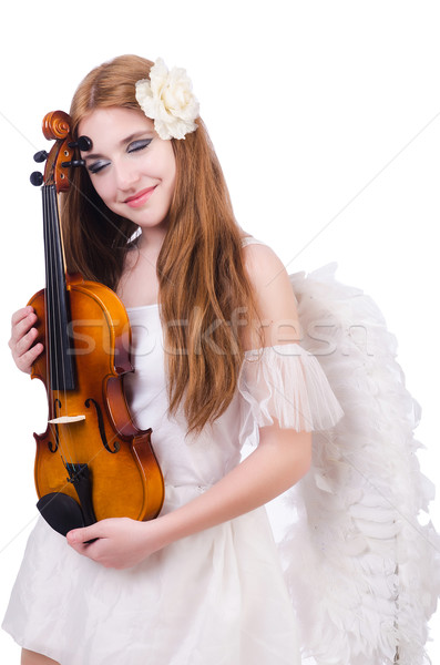Foto d'archivio: Giovani · violino · giocatore · isolato · bianco · donna