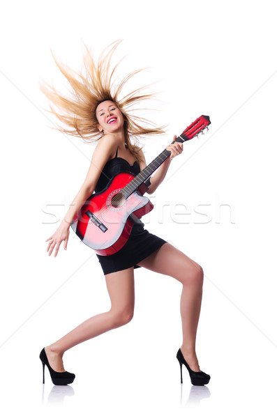 Női gitáros izolált fehér zene buli Stock fotó © Elnur