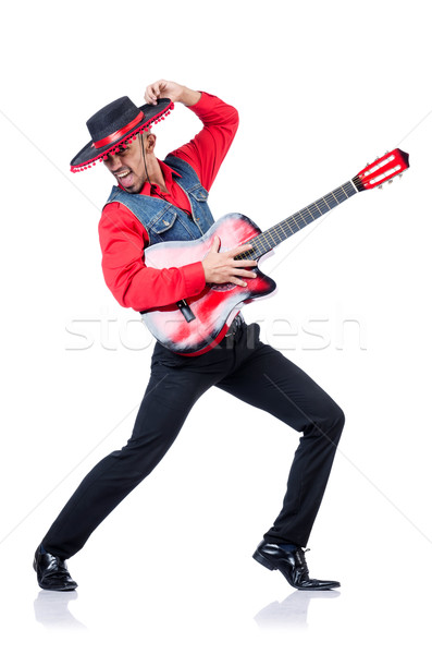 Foto stock: Guitarrista · isolado · branco · música · festa · fundo