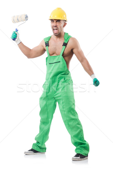 Painter in green coveralls on white Stock photo © Elnur