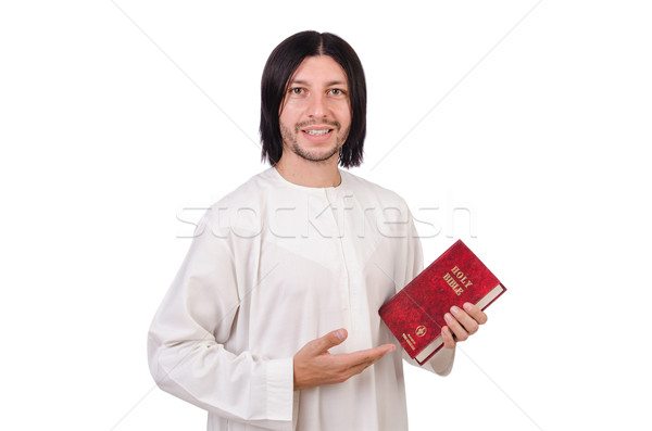 Jungen Priester Bibel isoliert weiß schwarz Stock foto © Elnur