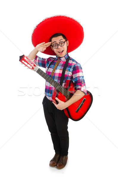 Foto stock: Engraçado · mexicano · sombrero · música · festa · guitarra