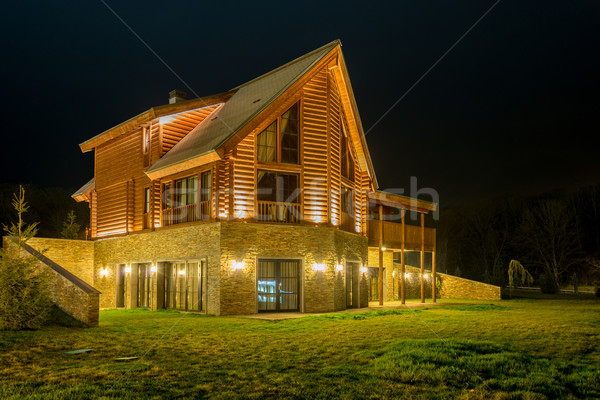 Stockfoto: Mooie · moderne · huis · avond · bouw · zonsondergang