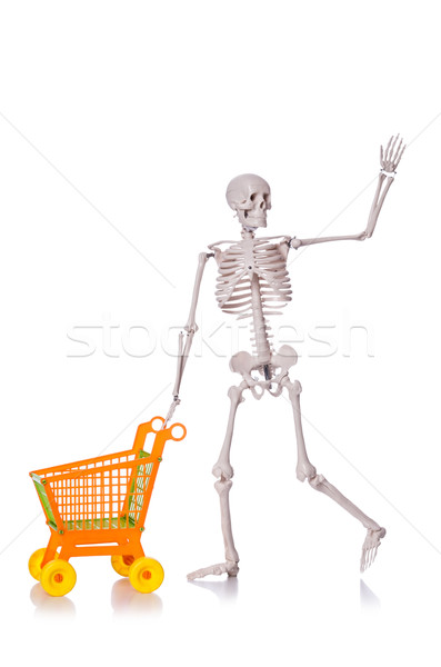 Stock fotó: Csontváz · bevásárlókocsi · izolált · fehér · üzlet · test