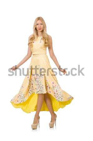 Blond girl in charming dress with flower prints isolated on whit Stock photo © Elnur