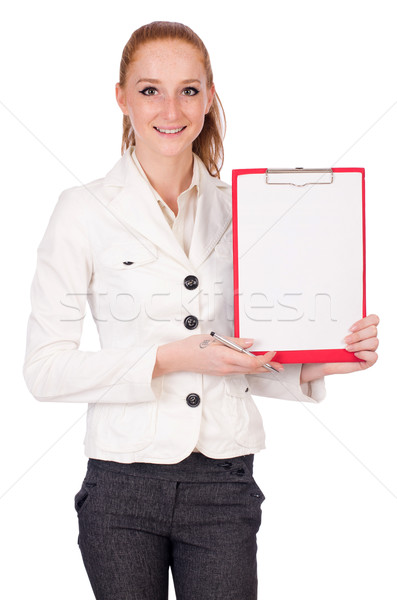 Red hair girl holding paper isolated on white Stock photo © Elnur