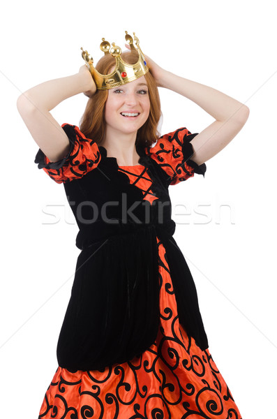 Foto stock: Princesa · laranja · vestir · isolado · branco